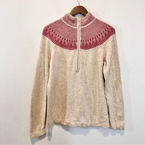 Woolrich Nordic Fair Isle Half Zip Sweater Oatmeal Red Women Cabincore Ski L